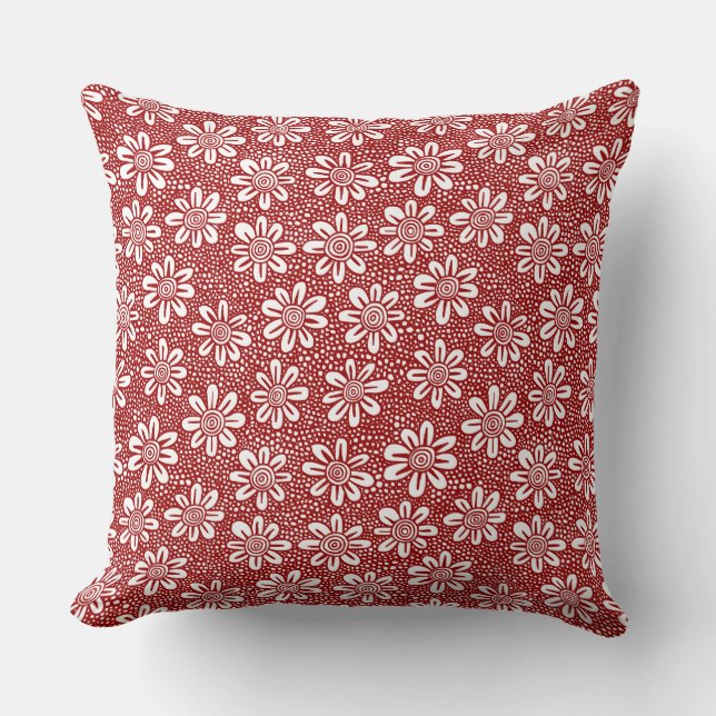 Almofada Padrão de Flor Desenhado à Mão 140617 - Ruby Red (Frente)