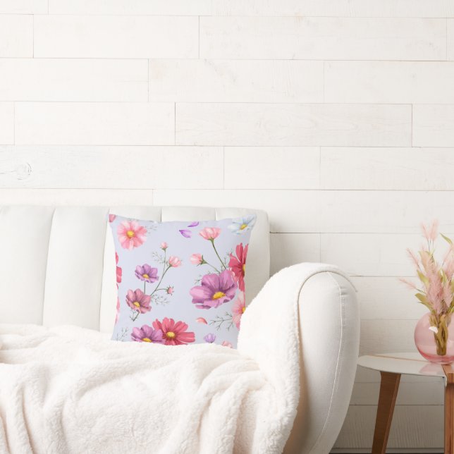 Almofada Padrão de Flor do Cosmos Rosa (Sofá)