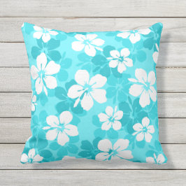 Almofada Padrão de Flor do Hibiscus Branco e Azul Tropical