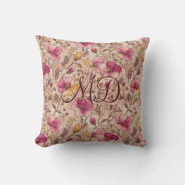 Almofada Padrão de Flor Embroiderada Rosa Chic