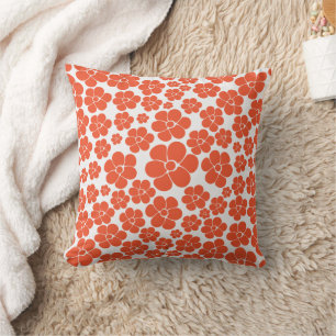 Almofada Padrão de Flor - Laranja e Branco
