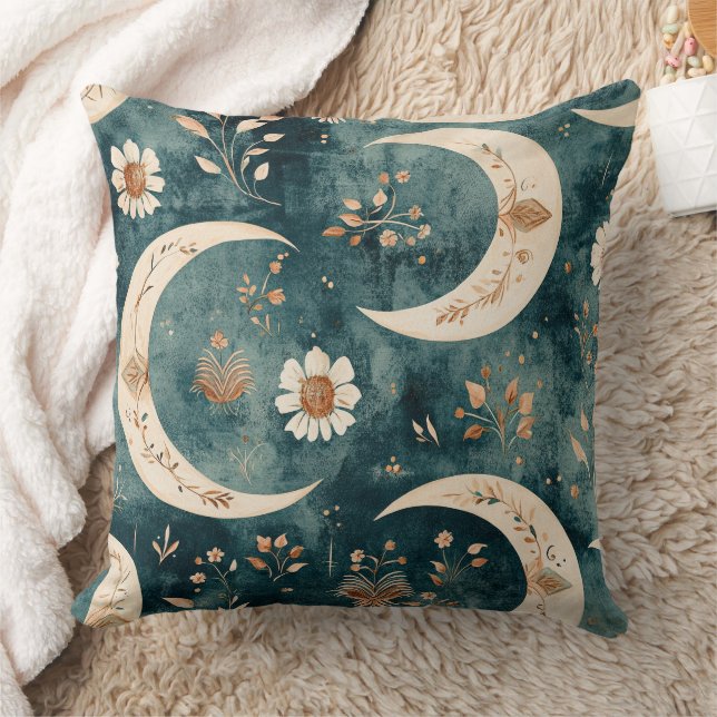 Almofada Padrão de Flor Lunar Boho Celestial (9) (Cobertor)