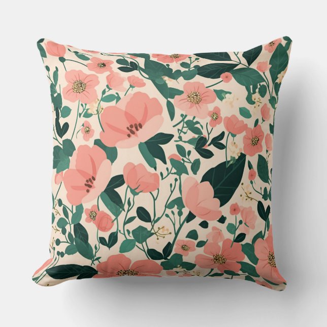 Almofada Padrão de Flor Peachy-Keen (Frente)