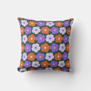 Almofada Padrão de Flor Retro Cugado em Roxo e Verde