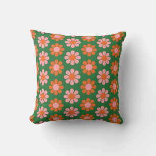 Almofada Padrão de Flor Retroativo Colorido e Verde e Rosa