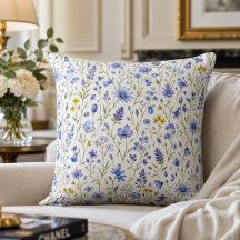 Padrão de Flor Silvestre em Aquarela Azul Amarelo 