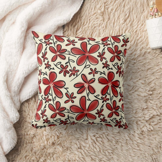 Almofada Padrão de flor vermelha (Cobertor)
