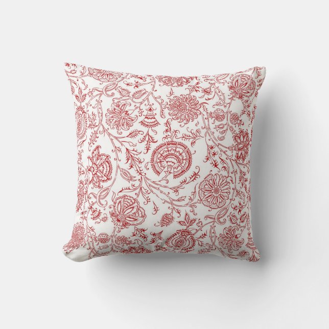 Almofada Padrão de Flor Vermelho e Branco (Frente)
