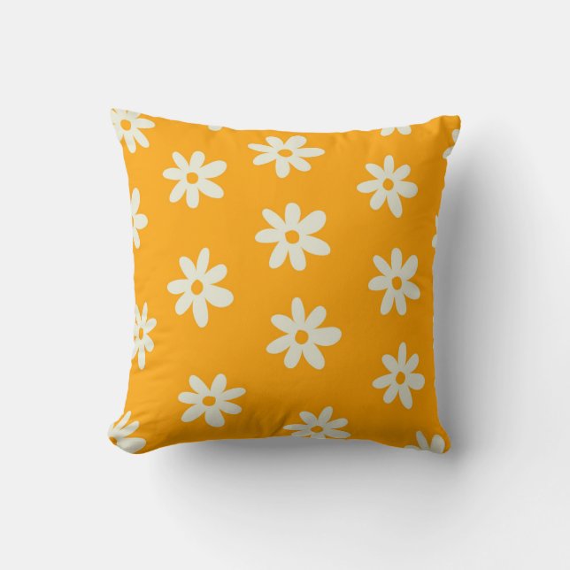 Almofada Padrão de Flor Y2K Retro Branco Amarelo (Frente)