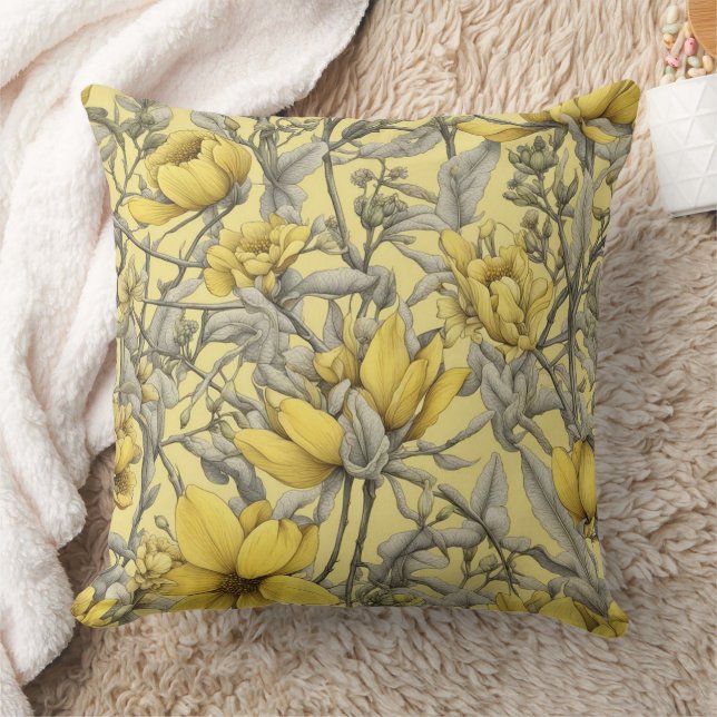 Almofada Padrão de flores amarelas botânicas (Cobertor)