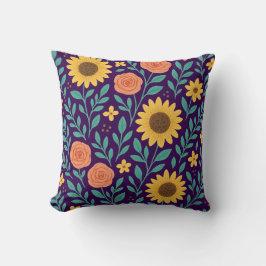 Almofada Padrão de flores com fundo roxo escuro