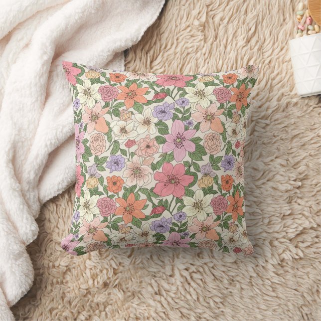 Almofada Padrão de Flores da Bíblia Desenhadas à Mão (Cobertor)