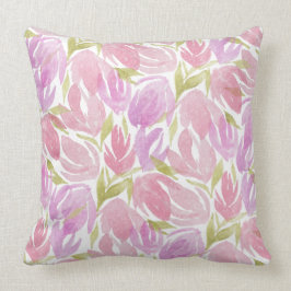Almofada Padrão de Flores de Aquarela Rosa Fúcsia Roxo