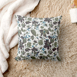 Almofada Padrão de Flores de Clematite em Verde Azul Aguare