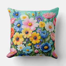 Almofada Padrão de Flores de Mola Vibrantes de Aquarela