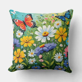 Almofada Padrão de Flores de Mola Vibrantes de Aquarela