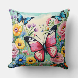Almofada Padrão de Flores de Mola Vibrantes de Aquarela