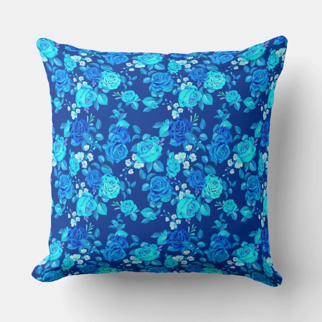 Almofada Padrão de Flores de Rosa Azul Clássico-87600 (Frente)