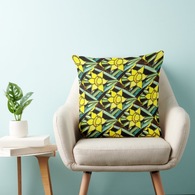 Almofada Padrão de Flores de Valor Amarelo (Cadeira)