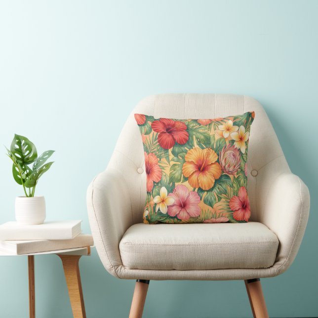 Almofada padrão de flores decorativas havaianas aloha (Cadeira)