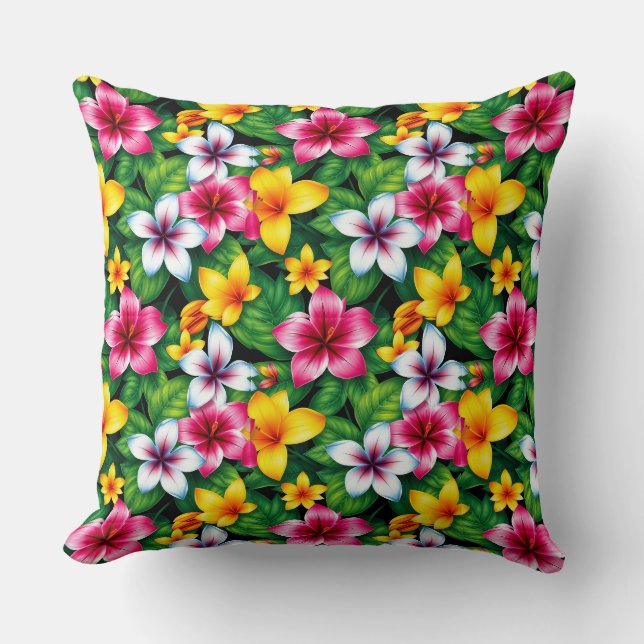 Almofada Padrão de Flores e Folhas Multicoloridas-57577 (Frente)