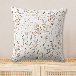 Almofada Padrão de Flores Folhas Bonitas Marrom Boho Rústic