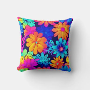 Almofada Padrão de Flores Neon Retro