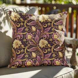 Almofada Padrão de Flores Relevo Roxo e Dourado