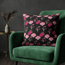 Padrão de flores vermelhas e cor-de-rosa em preto