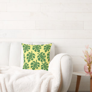 Almofada Padrão de Folgas Tropicais Verde e Amarelo