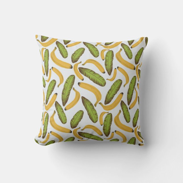 Almofada Padrão de Folha de Banana Tropical (Frente)