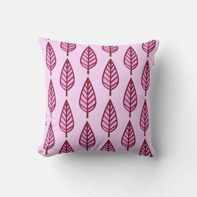 Almofada Padrão de folha de faia - rosa e burgundy (Frente)