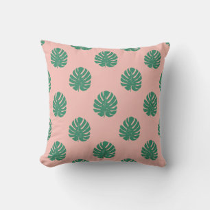 Almofada Padrão de Folha de Monstera Tropical Rosa e Verde