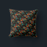Almofada Padrão de Folha de outono Colorida em Preto<br><div class="desc">Este travesseiro apresenta um padrão de folha de queda usando folhas laranja,  vermelha,  lacrimejada e marrom e acentuadas com espirais de verde limão. A cor do plano de fundo é preta e pode ser alterada escolhendo o botão personalizá-la e editá-la.</div>