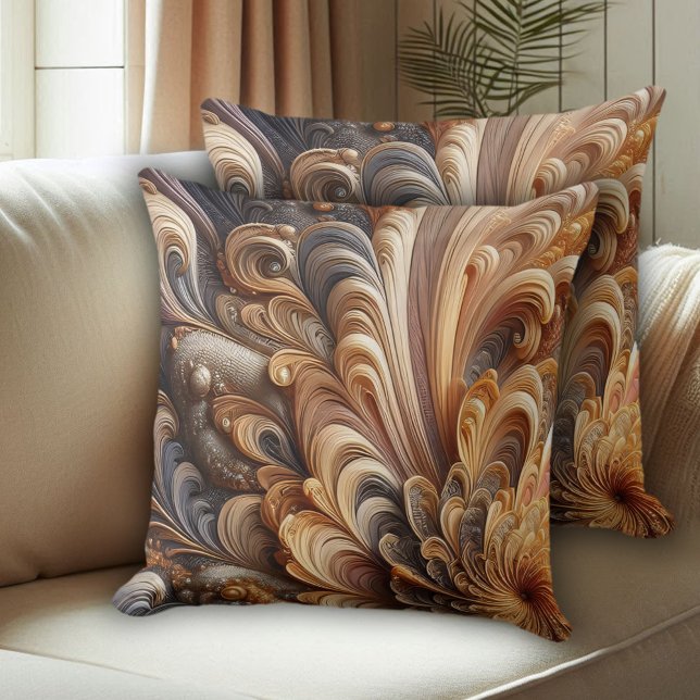 Almofada Padrão de Folha e Folha Esculpida de cinza (Grey and Tan Sculpted Floral and Feathered Patterned Throw Pillow Cover Photo 1)