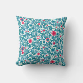 Almofada Padrão de Folhagem Azul Esverdeado e Magenta Elega