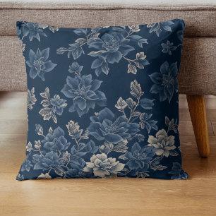 Almofada Padrão de Folhas Botânicas de Cor Azul