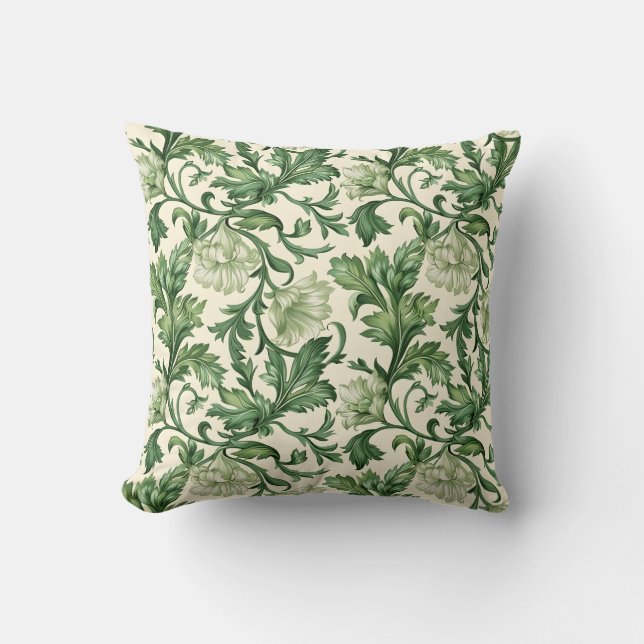Almofada Padrão de folhas de acanto verde escuro ornamentad (Frente)