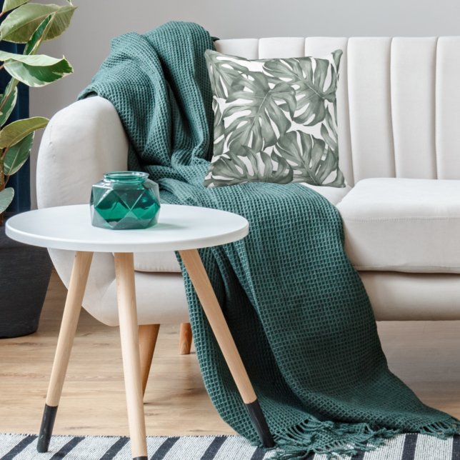 Almofada Padrão de Folhas de Oásis Moderna de Aquarela Trop (Criador carregado)