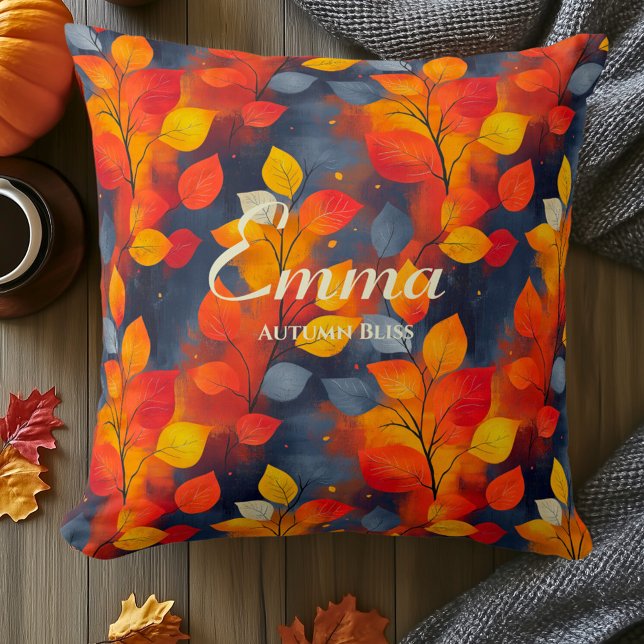 Almofada Padrão de Folhas de Outono Feliz | Decoração de Ca (Criador carregado)
