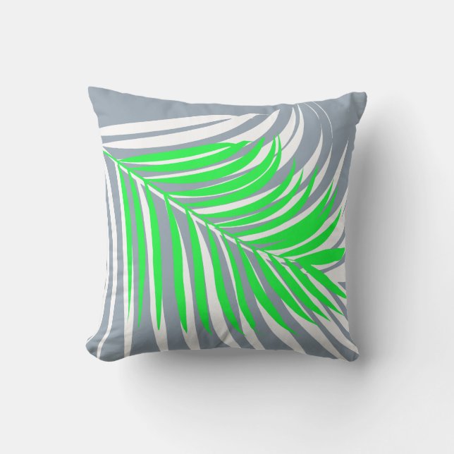 Almofada Padrão de Folhas de Palmeira Azul Poeira Verde Pre (Frente)