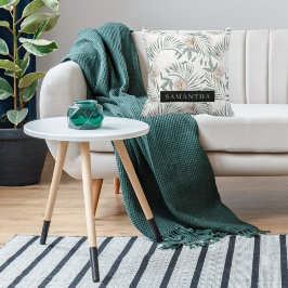 Almofada Padrão de Folhas e Flores de Aquarelas Tropicais