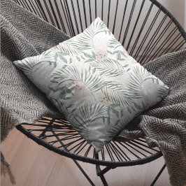 Almofada Padrão de Folhas e Flores de Aquarelas Tropicais