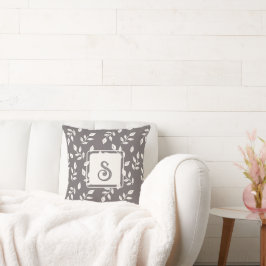 Almofada Padrão de Folhas em Branco e Cinza
