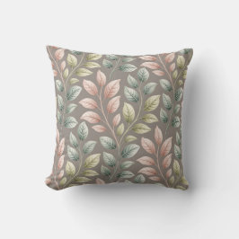 Almofada Padrão de Folhas em Tons de Rosa e Sage Botânico E
