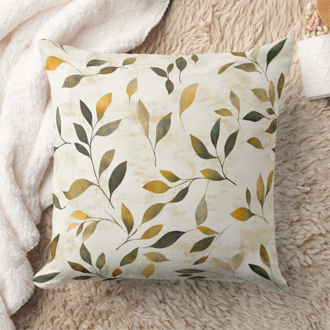 Almofada Padrão de Folhas Prensadas Rústicas – Botânica de  (Cobertor)