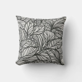 Almofada Padrão de Folhas Pretas e Brancas
