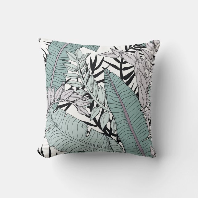 Almofada Padrão de folhas sem costura floral com planta tro (Frente)