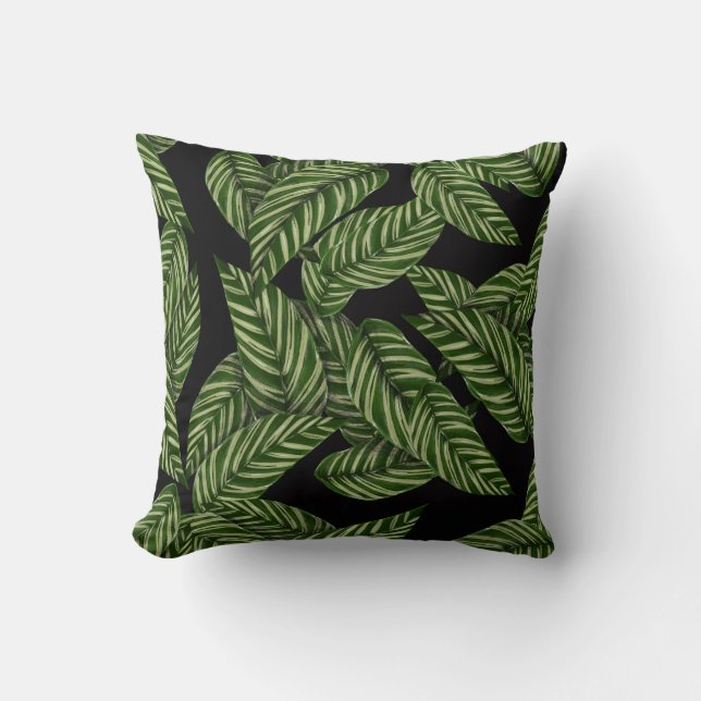 Almofada Padrão de Folhas Tropicais (Frente)