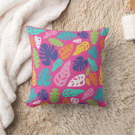 Almofada Padrão de Folhas Tropicais de Verão Brilhantes